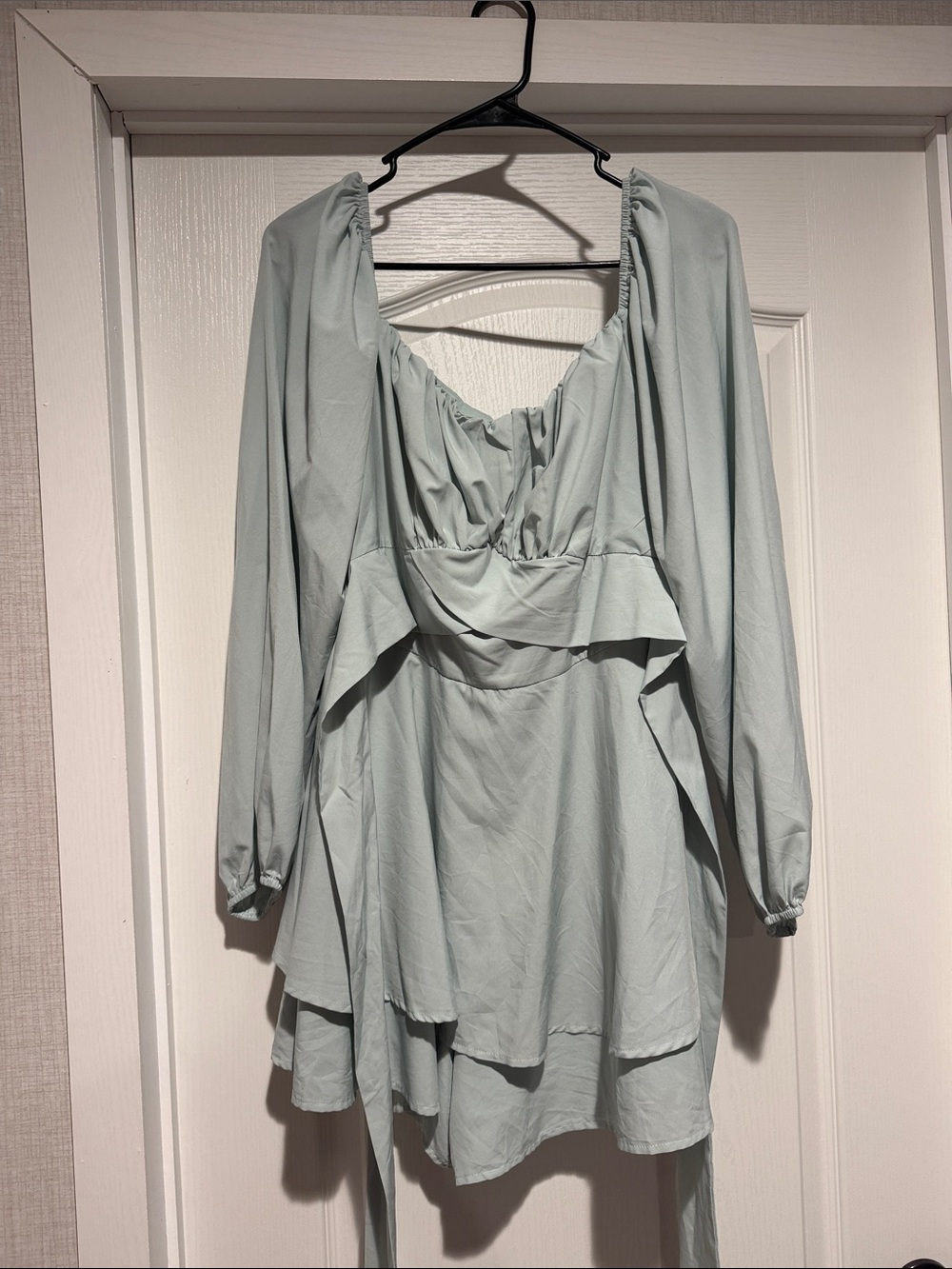 Sage Green Long Sleeve Tiered Romper